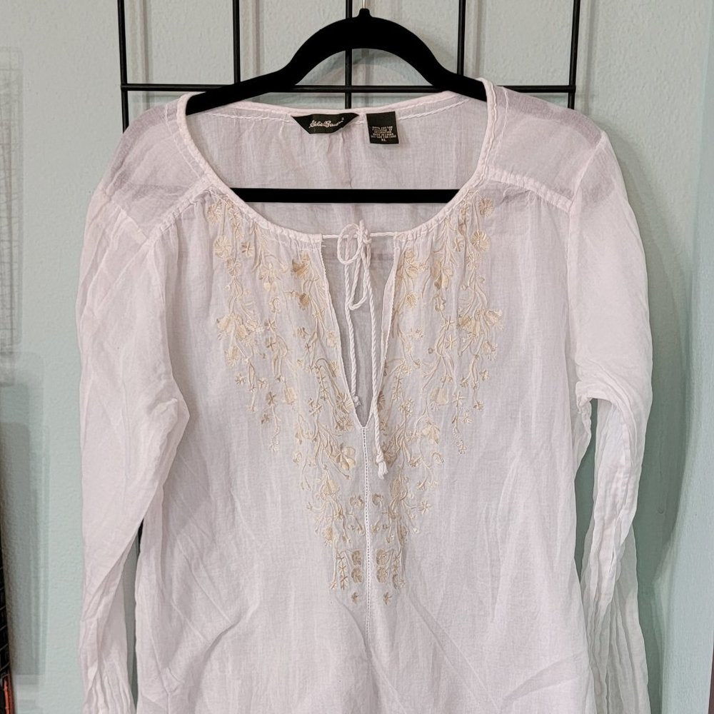 Eddie Bauer - XL - Sheer - 100% Cotton - Peasant Blouse Tunic